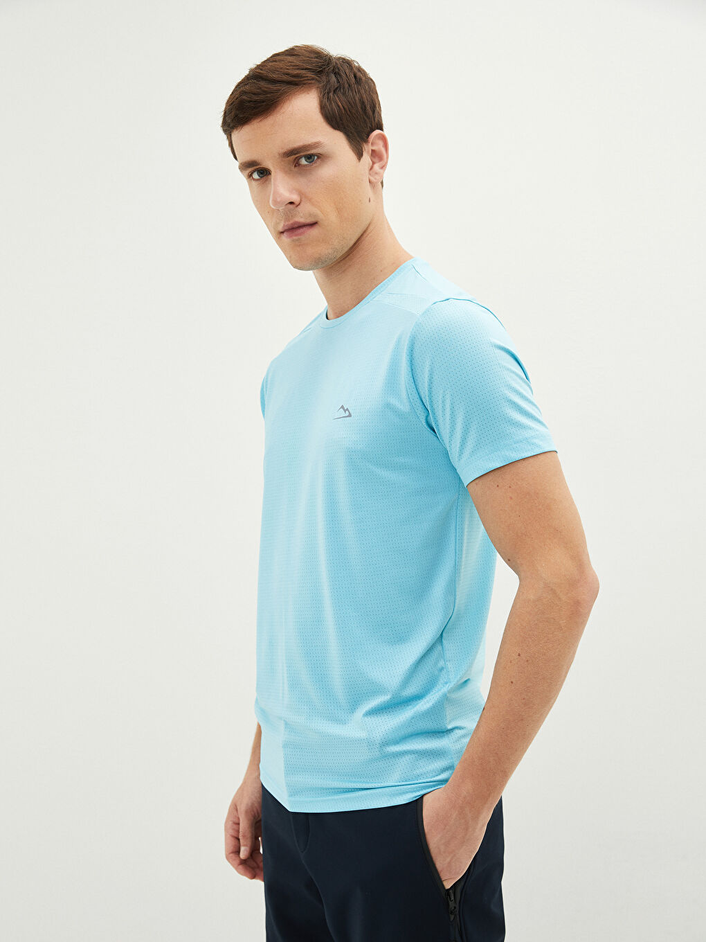 Turkuaz Bisiklet Yaka Kısa Kollu Erkek Tişört-1