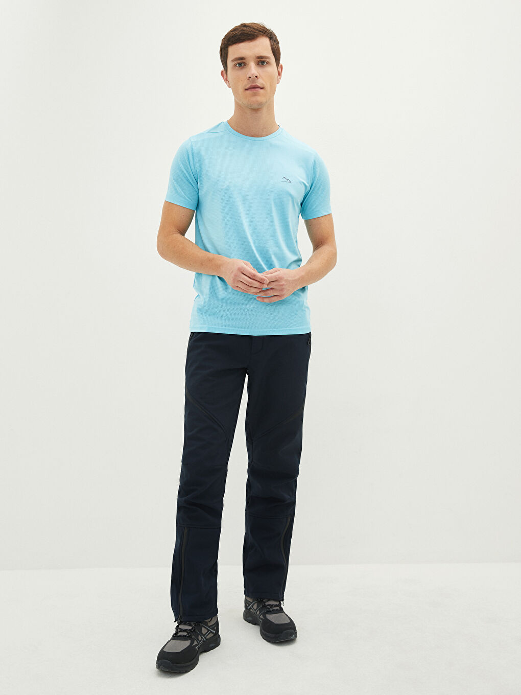 Turkuaz Bisiklet Yaka Kısa Kollu Erkek Tişört-3