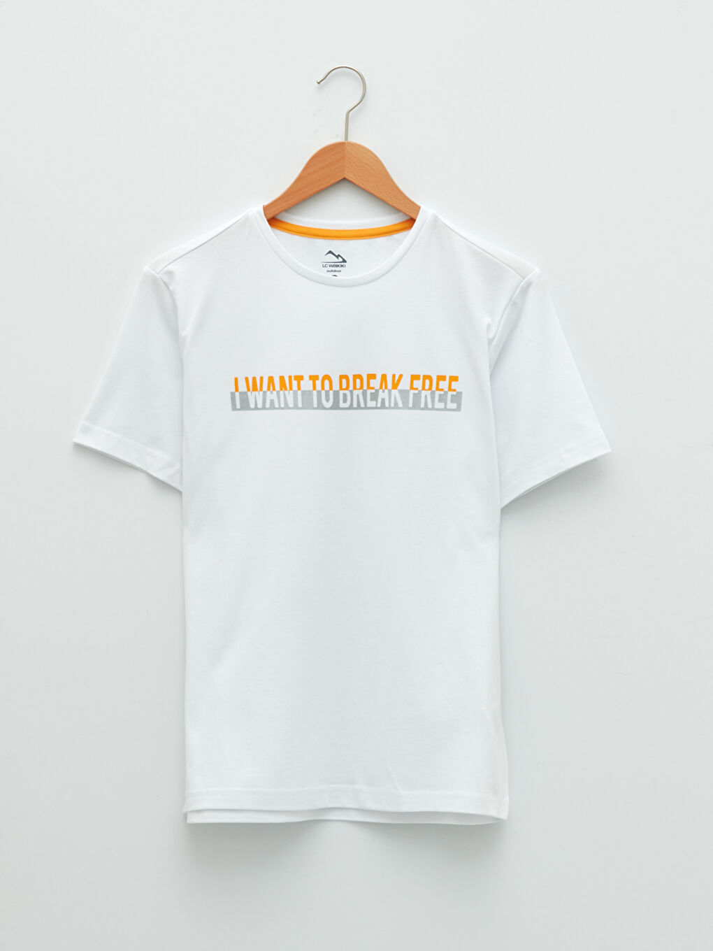 Beyaz Bisiklet Yaka Kısa Kollu Baskılı Erkek Tişört-5