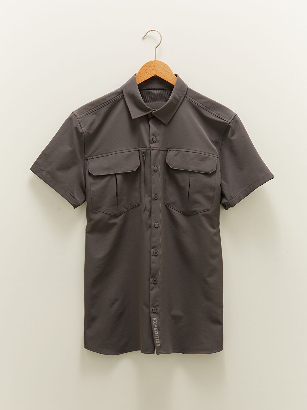 Gri Regular Fit Kısa Kollu Erkek Gömlek-6