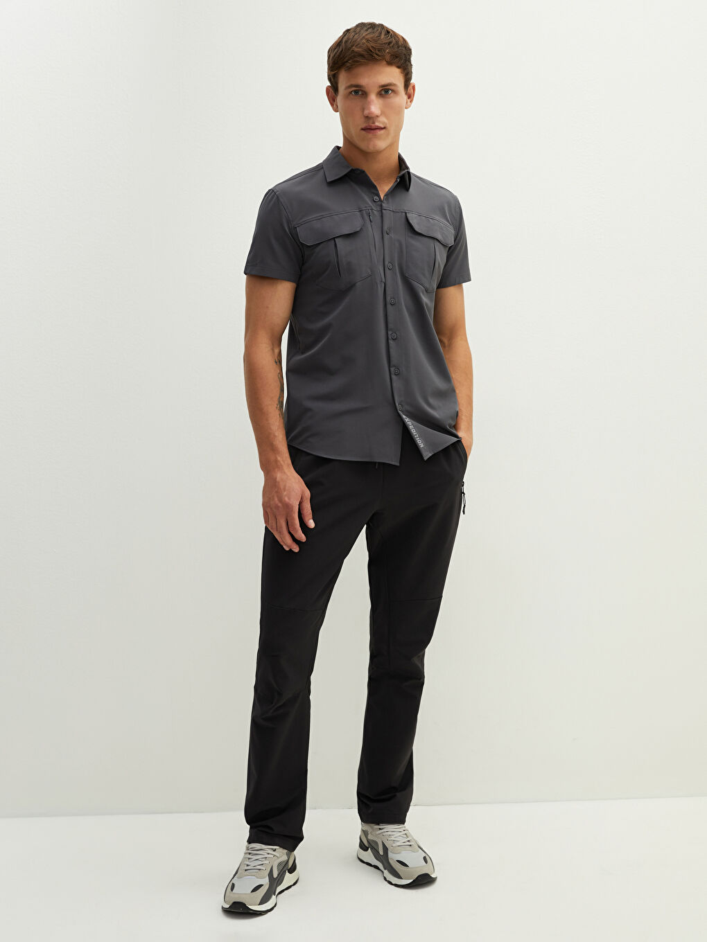 Gri Regular Fit Kısa Kollu Erkek Gömlek-3