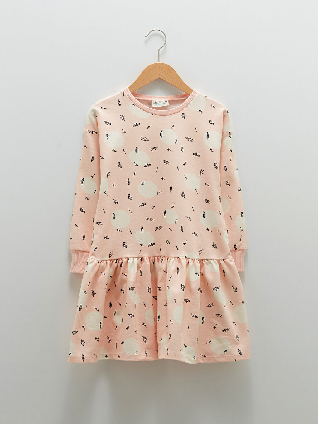 LCW Kids Rundhalsausschnitt Bedrucktes Langarm Kleid für Mädchen -W1AV93Z4-LT4