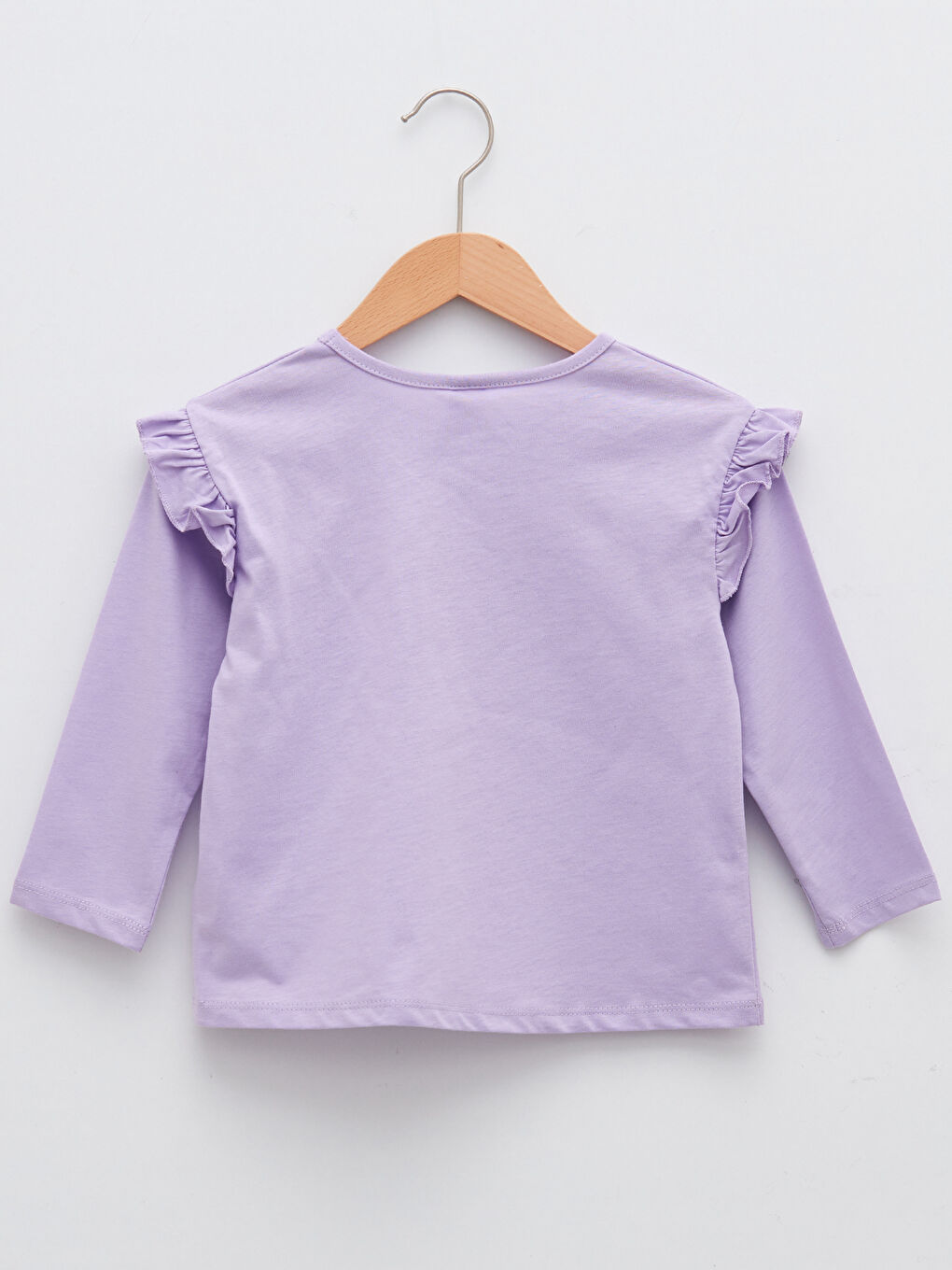 Lila Bisiklet Yaka Uzun Kollu Baskılı Kız Bebek Tişört ve Oyuncak 2'li Takım-1