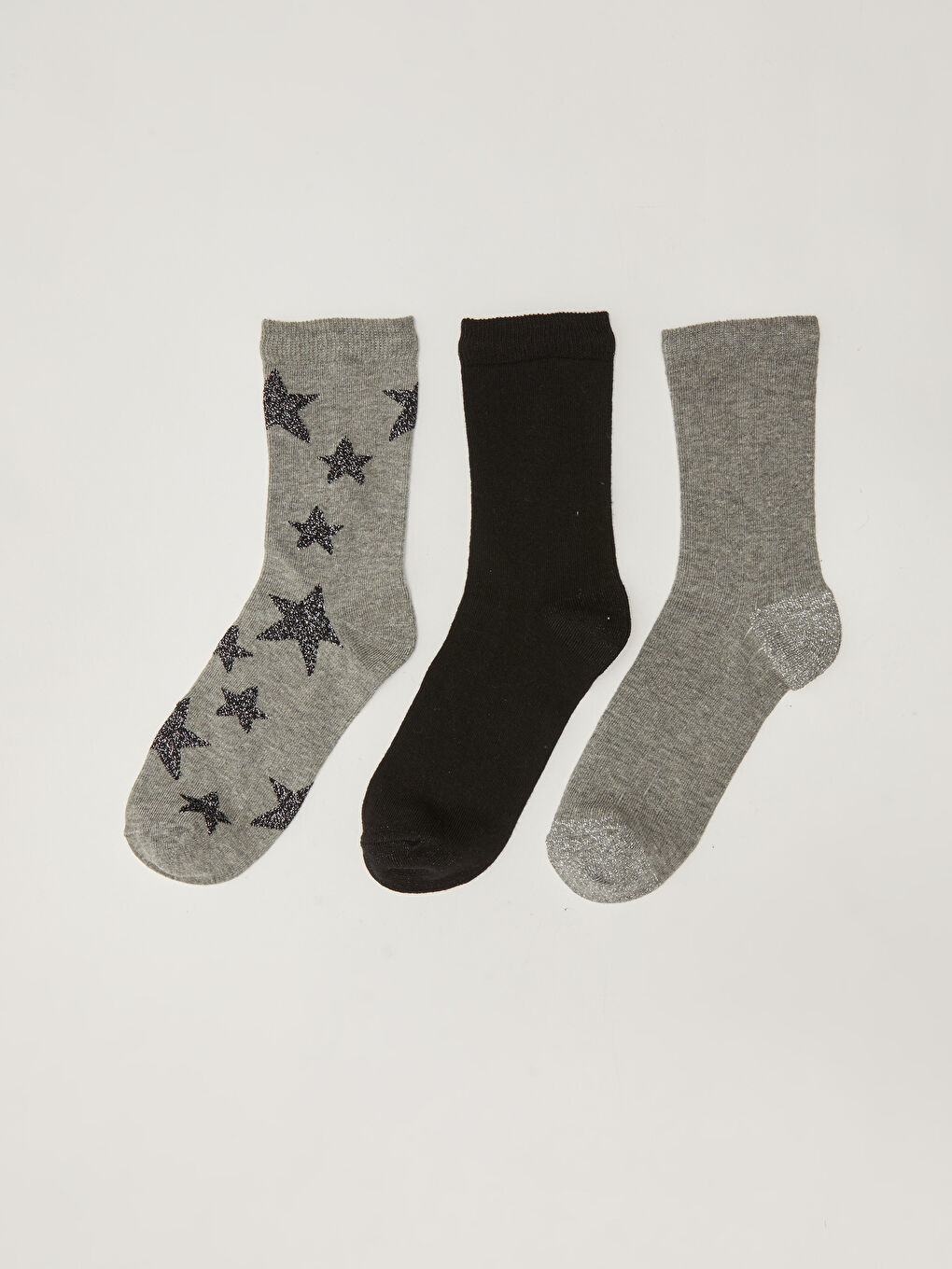Gri Yıldız Desenli Kadın Soket Çorap 3'lü-1