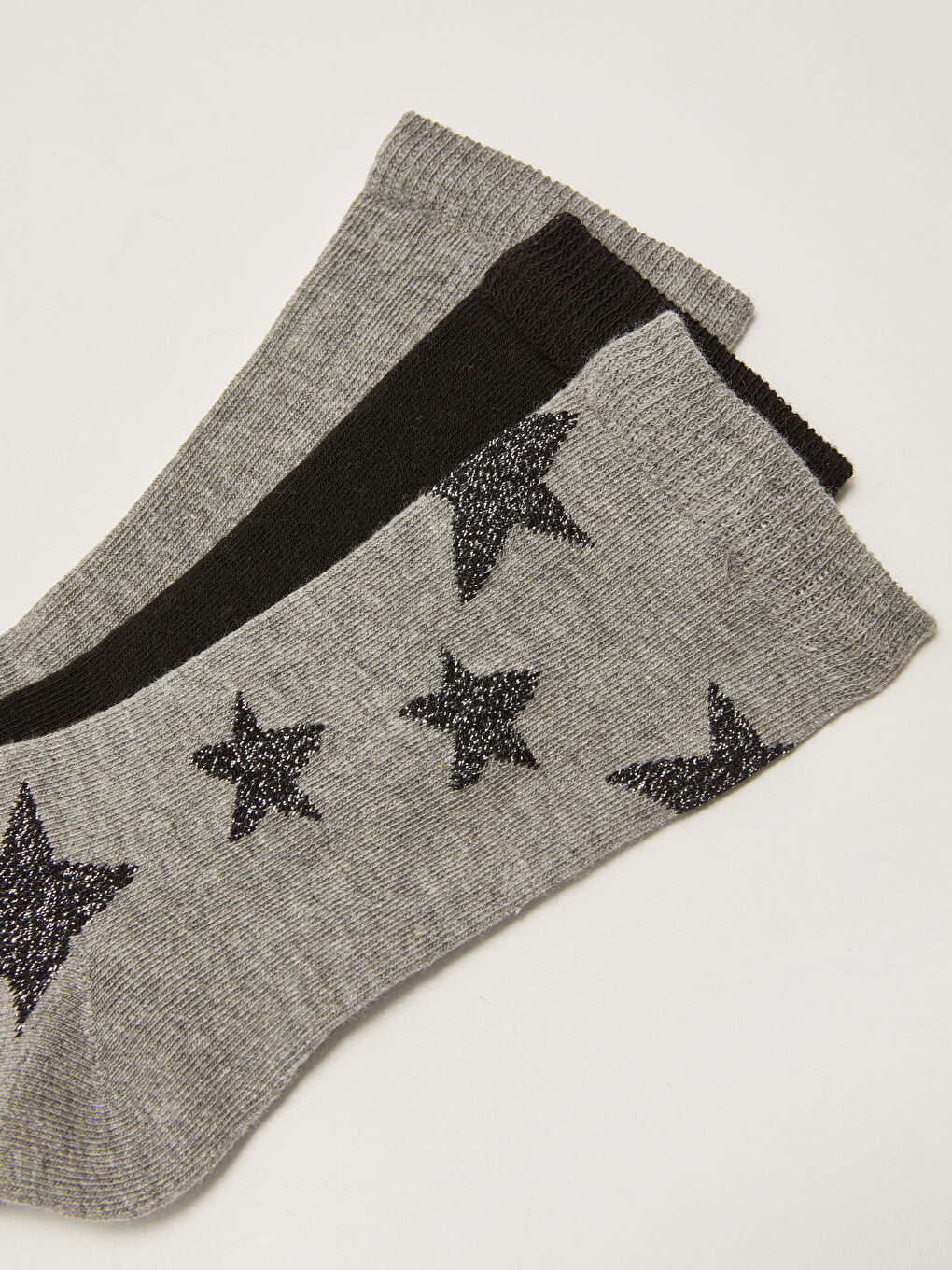 Gri Yıldız Desenli Kadın Soket Çorap 3'lü-2