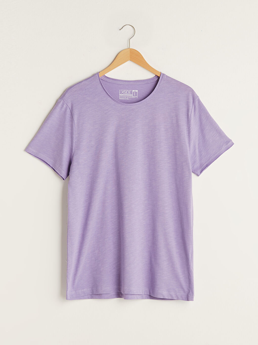Lila Bisiklet Yaka Kısa Kollu Basic Penye Erkek Tişört-4