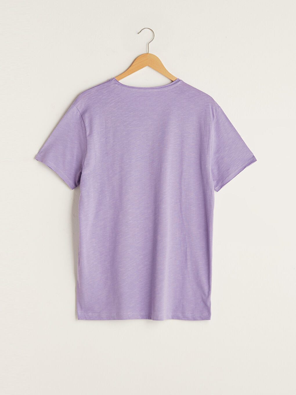 Lila Bisiklet Yaka Kısa Kollu Basic Penye Erkek Tişört-5