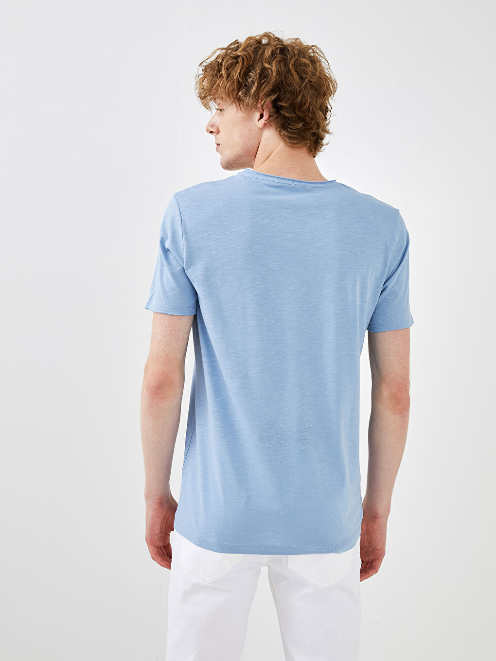 Mavi Bisiklet Yaka Kısa Kollu Basic Penye Erkek Tişört-3