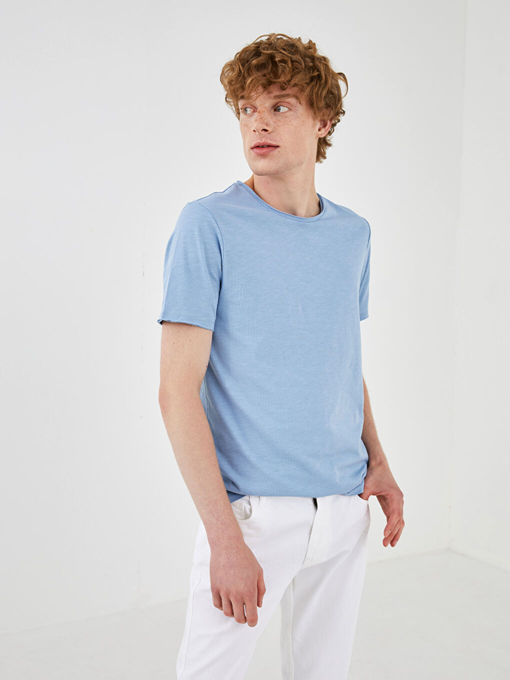 Mavi Bisiklet Yaka Kısa Kollu Basic Penye Erkek Tişört-4