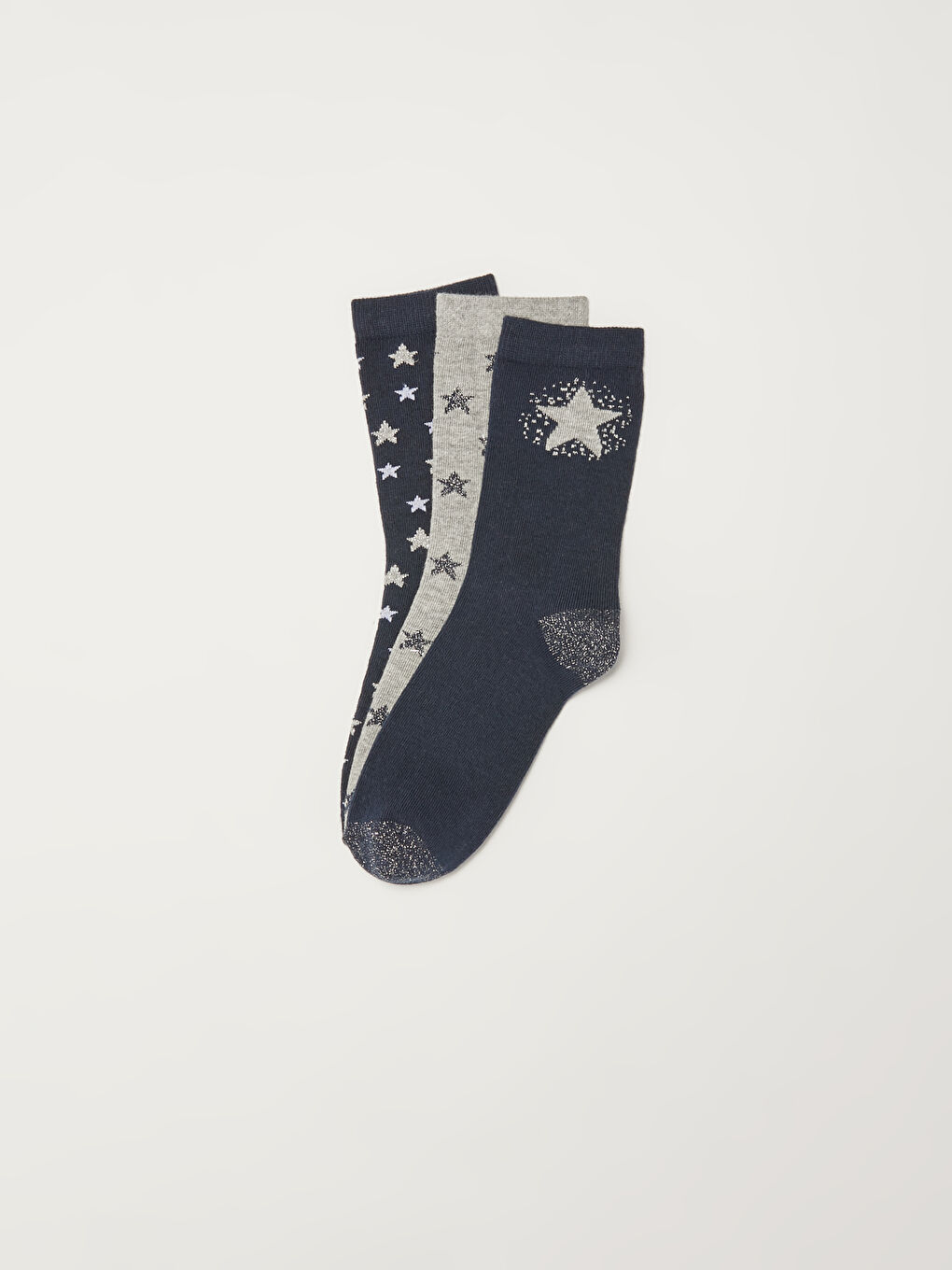 Chaussettes en Coton pour Femmes à Motif Étoilé avec Détails Pailletés Lot de 3