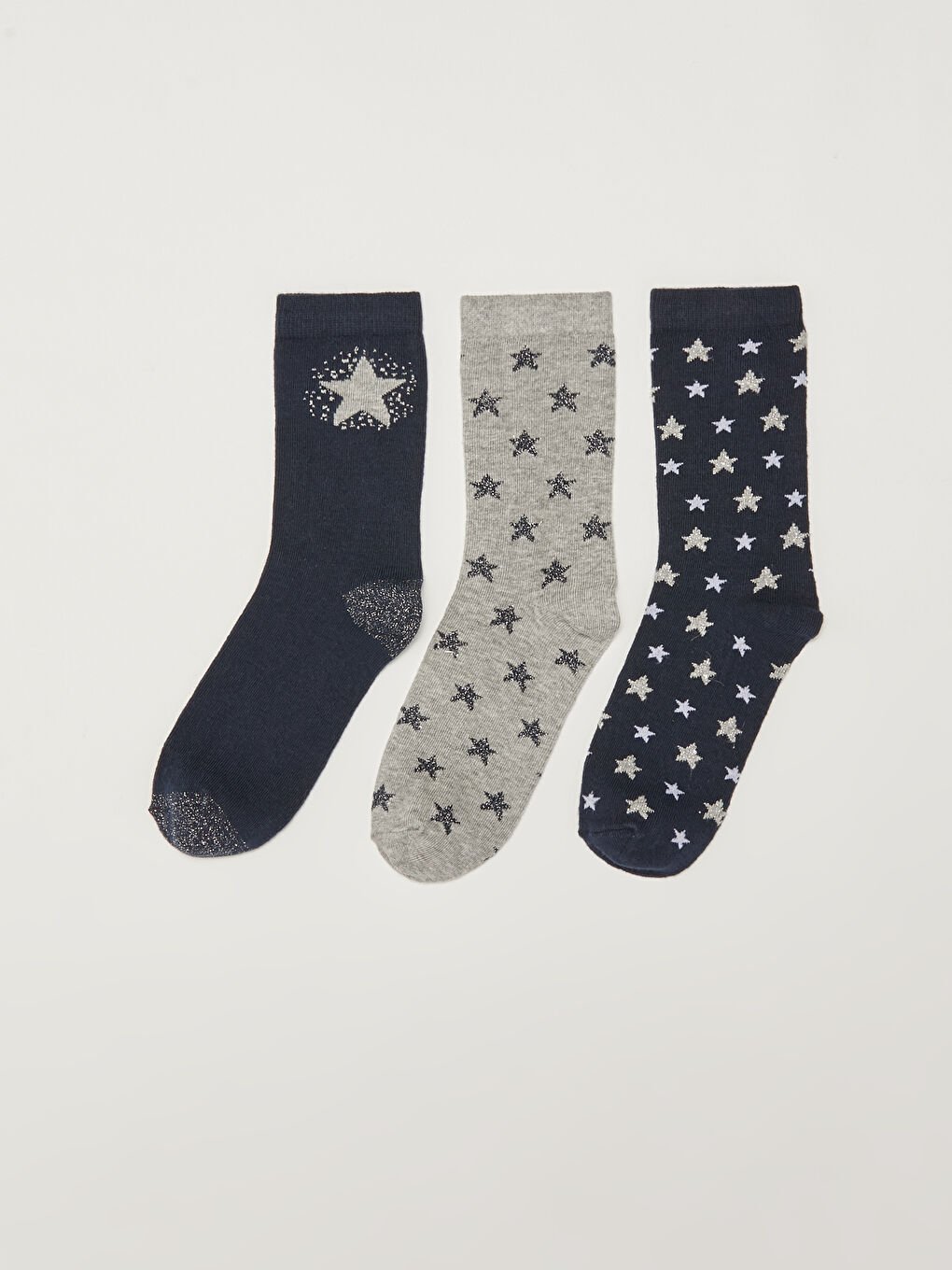 Chaussettes en Coton pour Femmes à Motif Étoilé avec Détails Pailletés Lot de 3-1