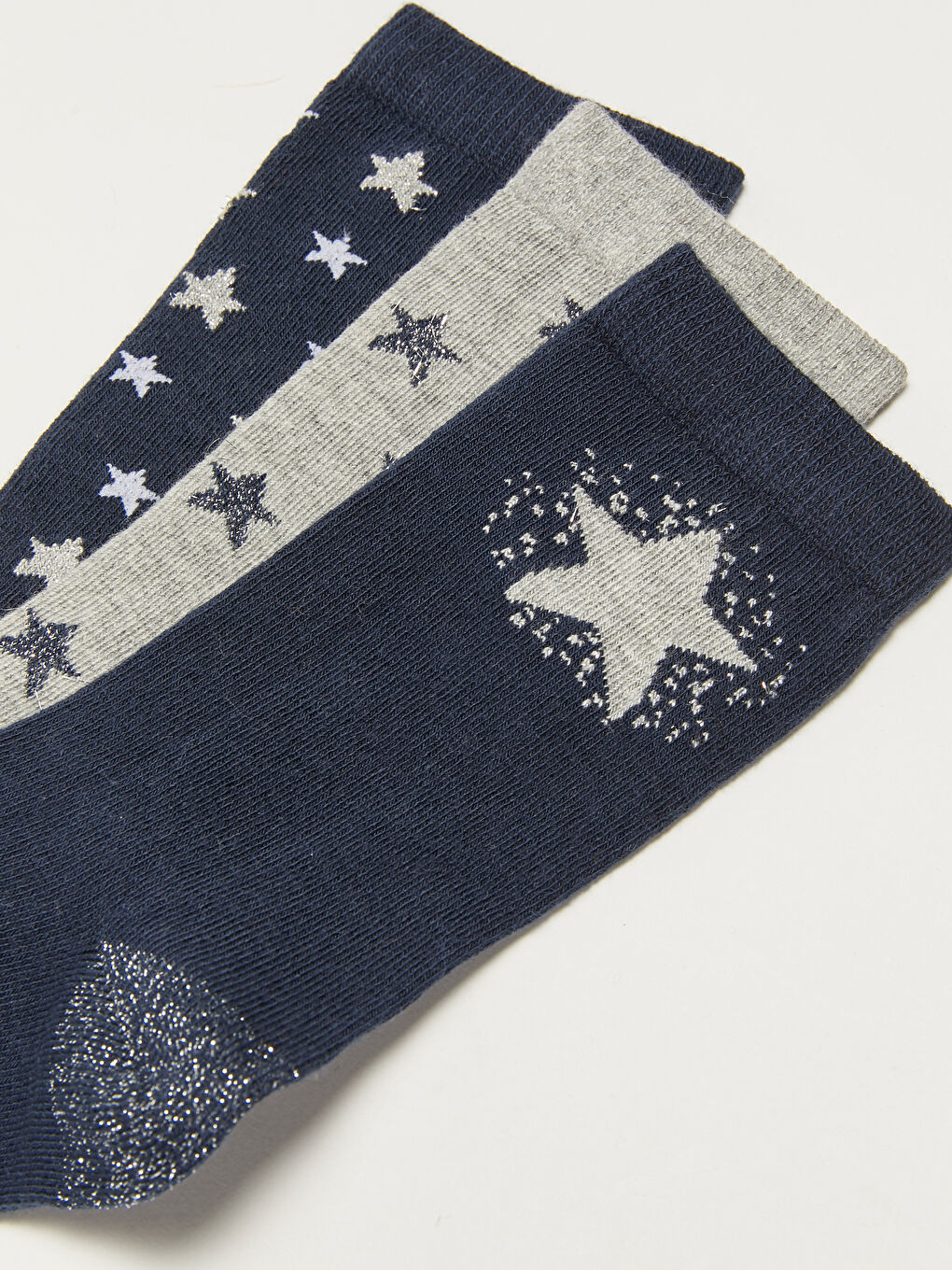 Chaussettes en Coton pour Femmes à Motif Étoilé avec Détails Pailletés Lot de 3-2