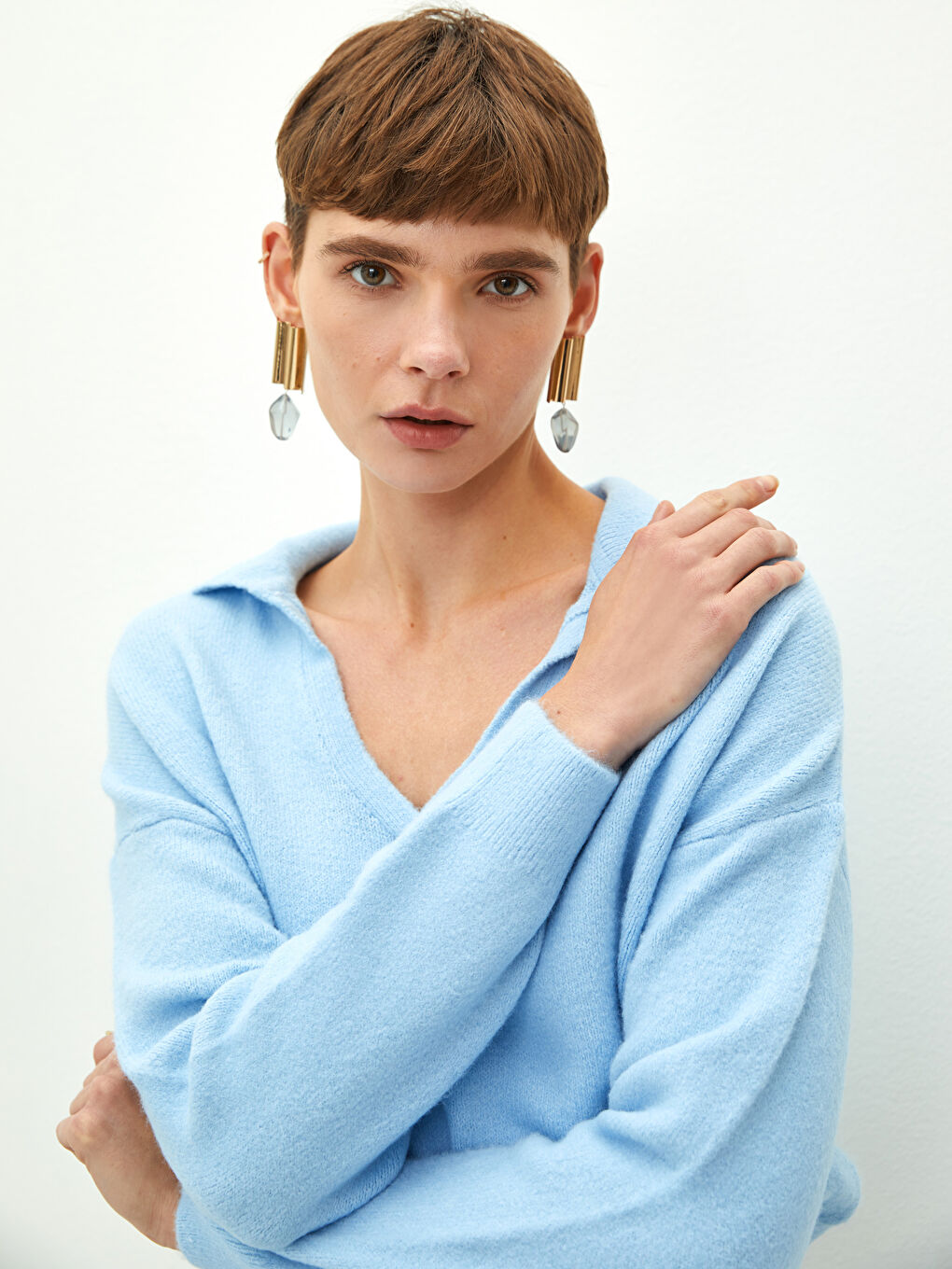 Polo Neck Women's Knitwear Sweater