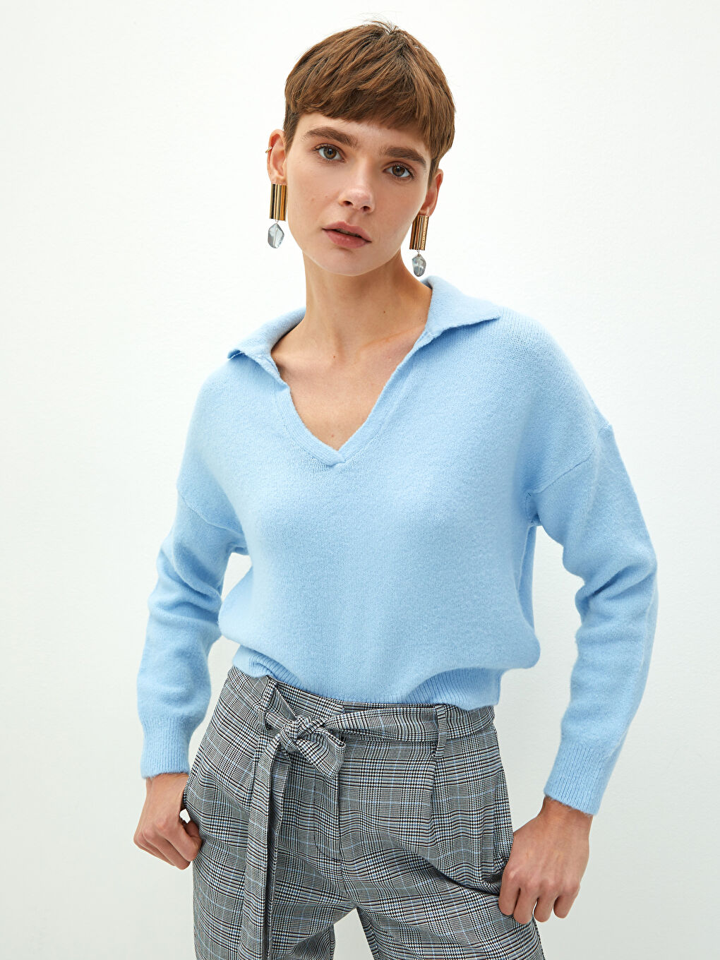 Polo Neck Women's Knitwear Sweater-1