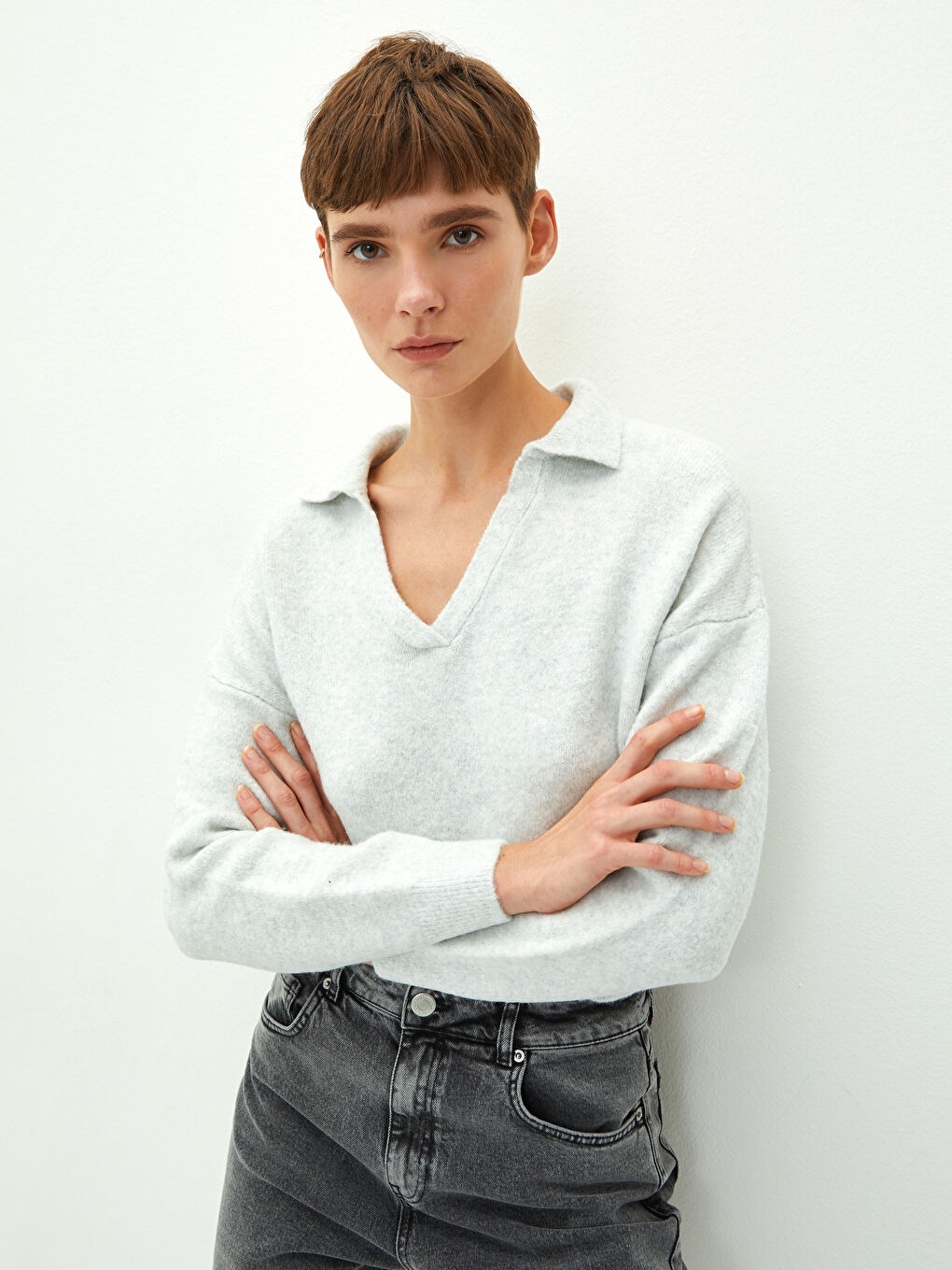 Polo Neck Women's Knitwear Sweater