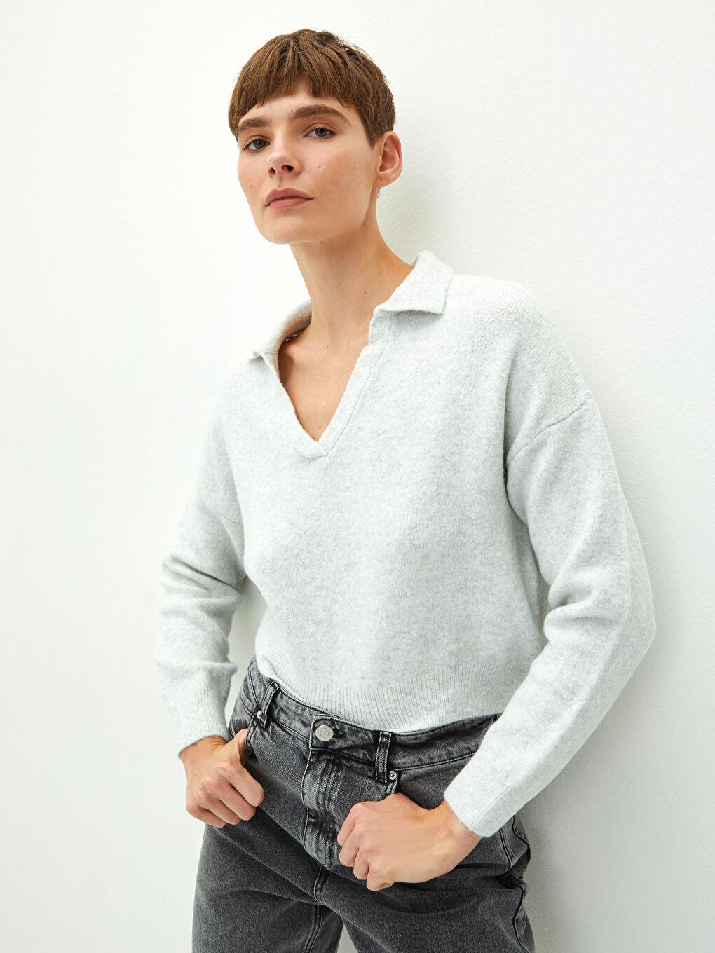 Polo Neck Women's Knitwear Sweater-1