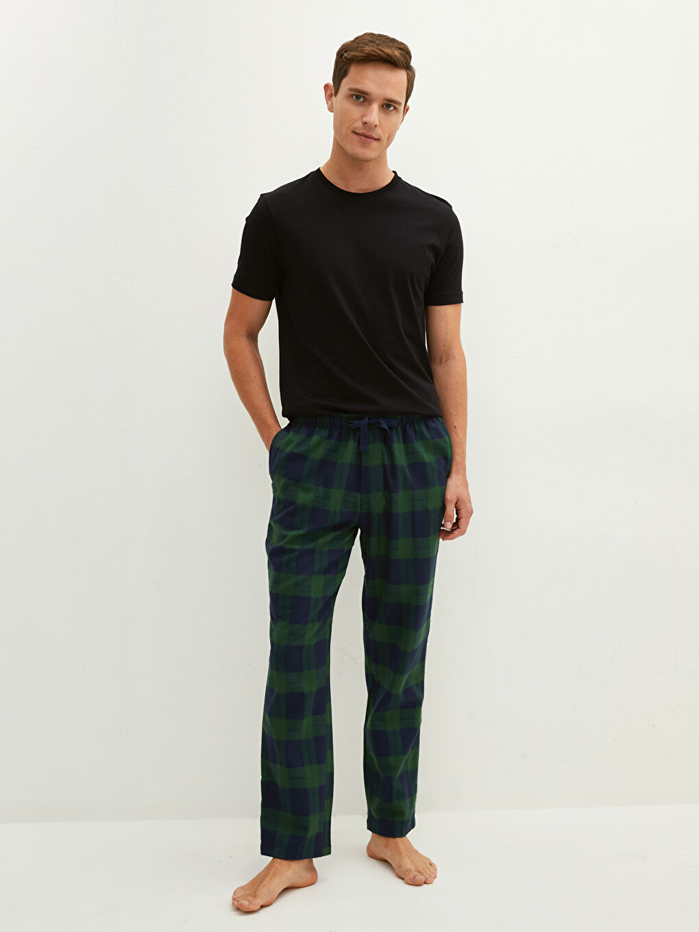 Yeşil Standart Kalıp Ekose Erkek Pijama Alt-4