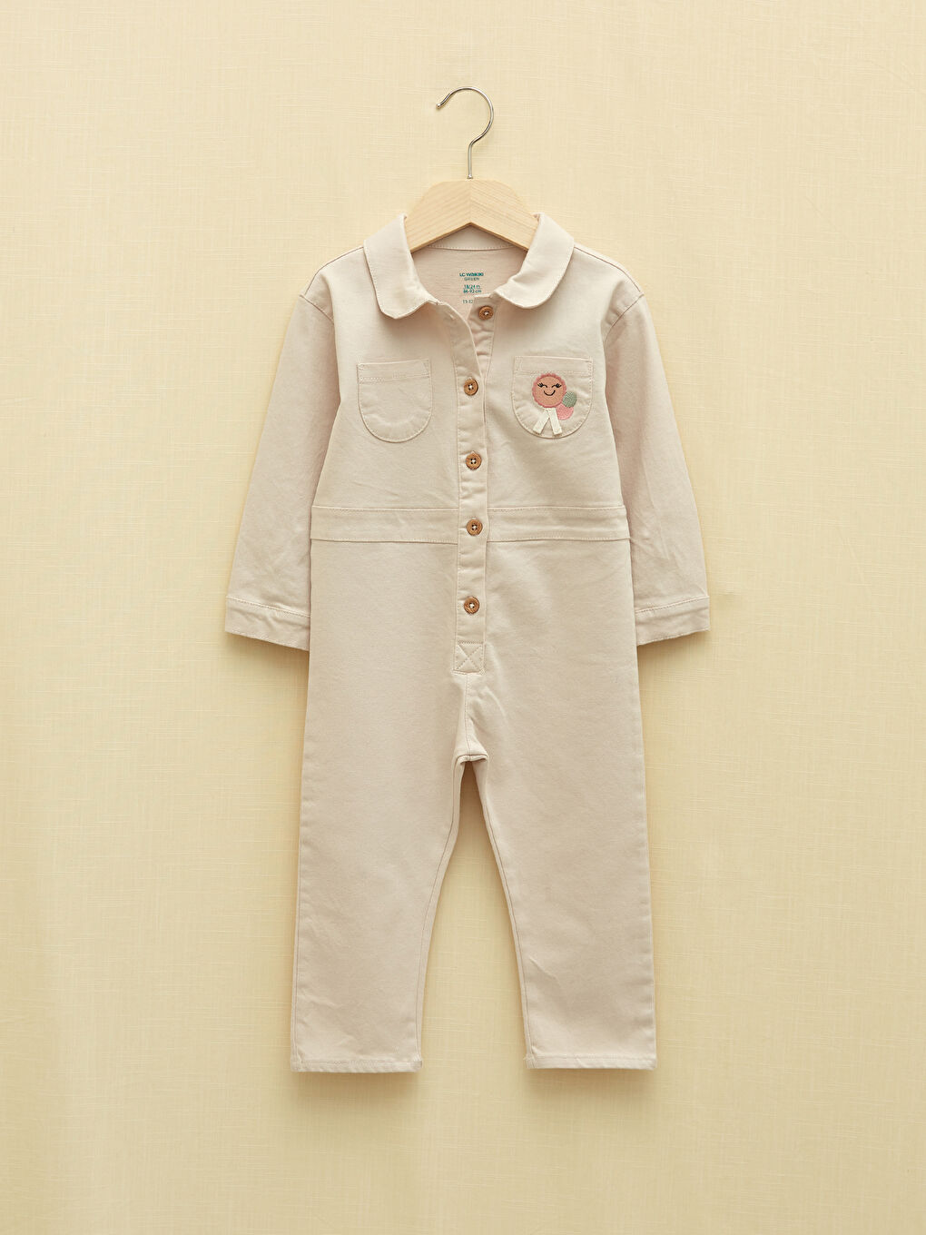 Polo Neck Long Sleeve Embroidery Detailed Baby Girl Salopet-1