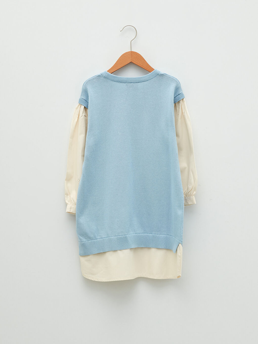 Crew Neck Patterned Long Sleeve Girl Tricot Dress-1
