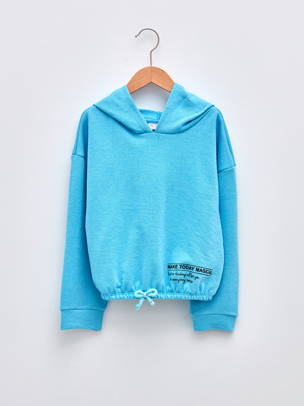 Mavi Kapüşonlu Baskılı Uzun Kollu Kız Çocuk Sweatshirt