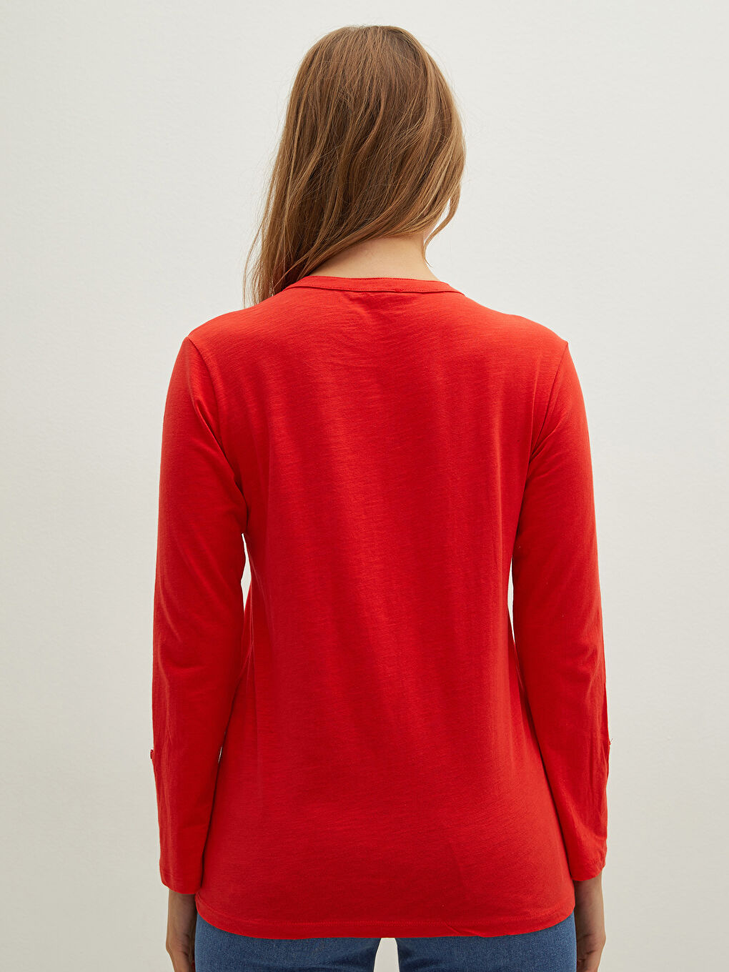LCWAIKIKI Basic V Neck Straight Long Sleeve Cotton Women's T-Shirt -W1BA69Z8-GYH