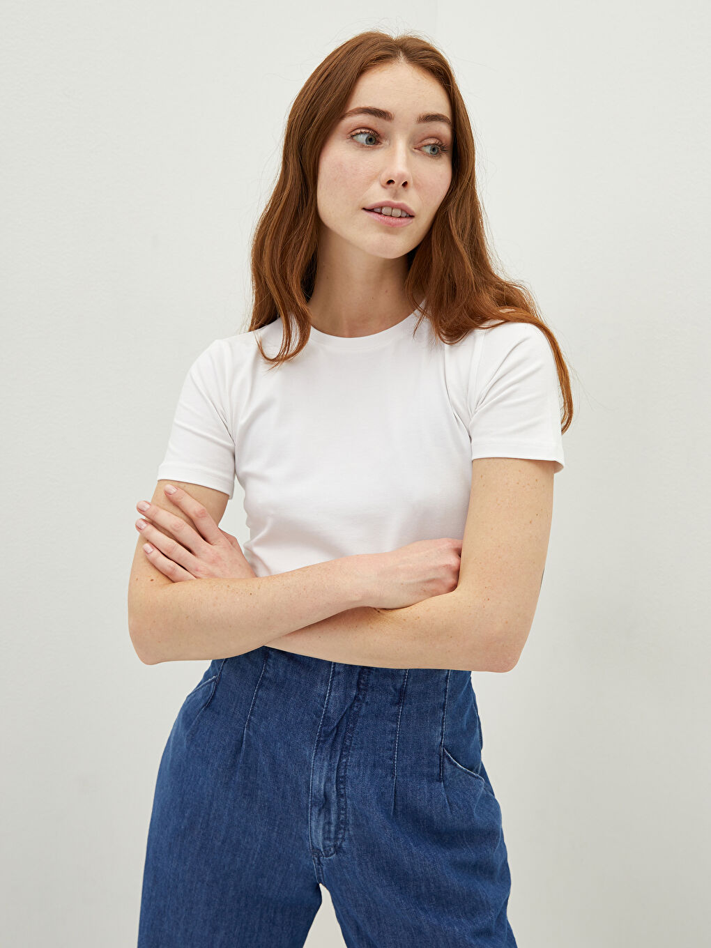 Crew Neck Plain Short Sleeve Women's T-Shirt-2