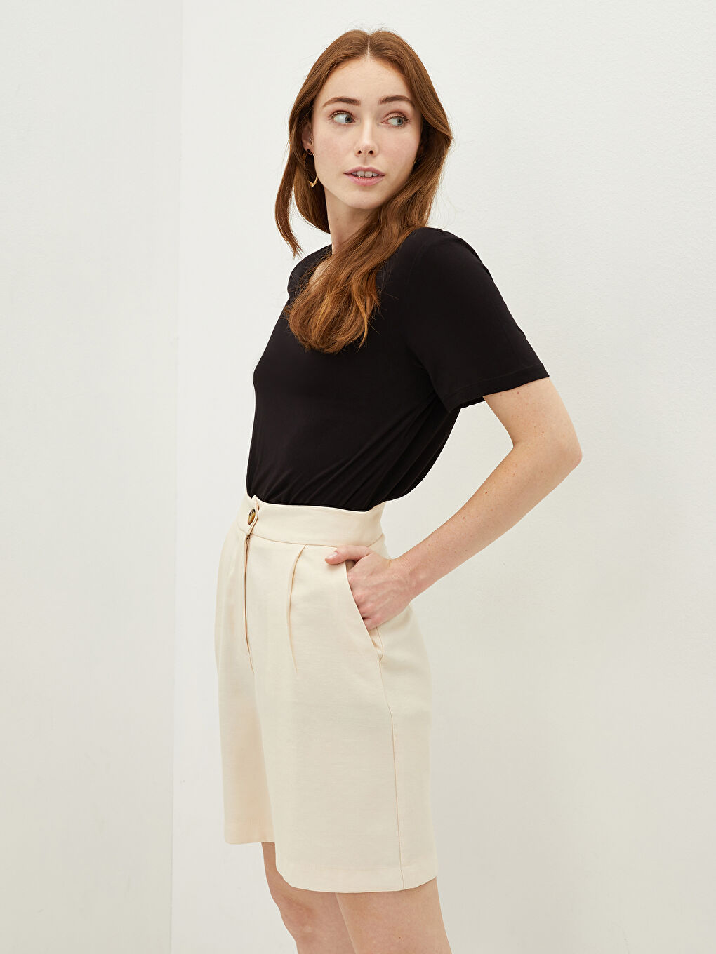 V-Neck Straight Short Sleeve Viscose Women's T-Shirt-2