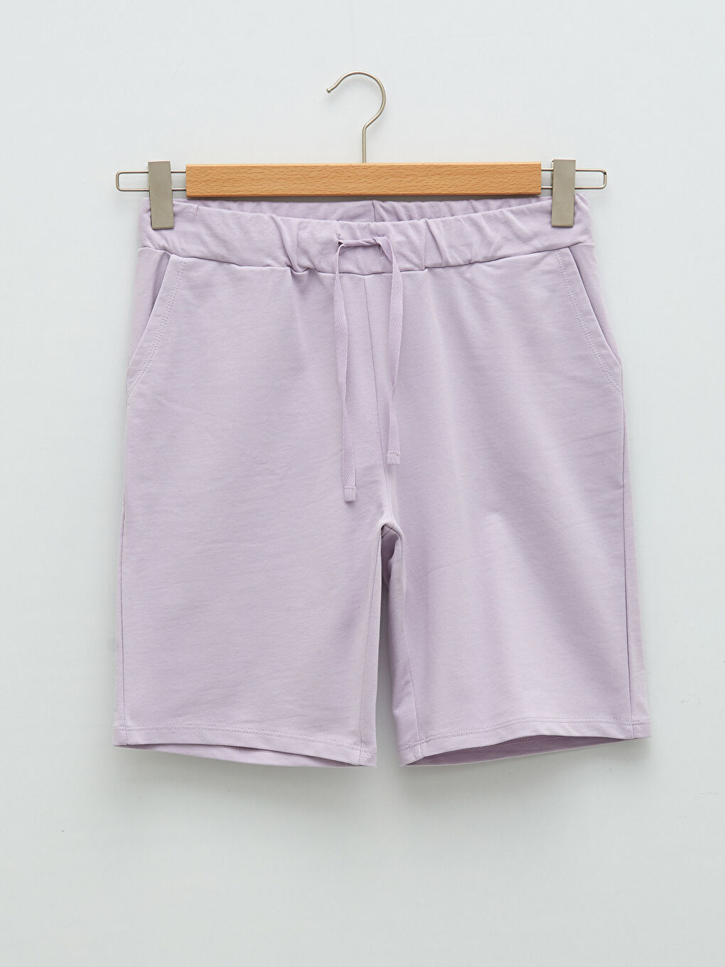 Elastic Waist Regular Pocket Detailed Cotton Women's Bermuda Shorts-5