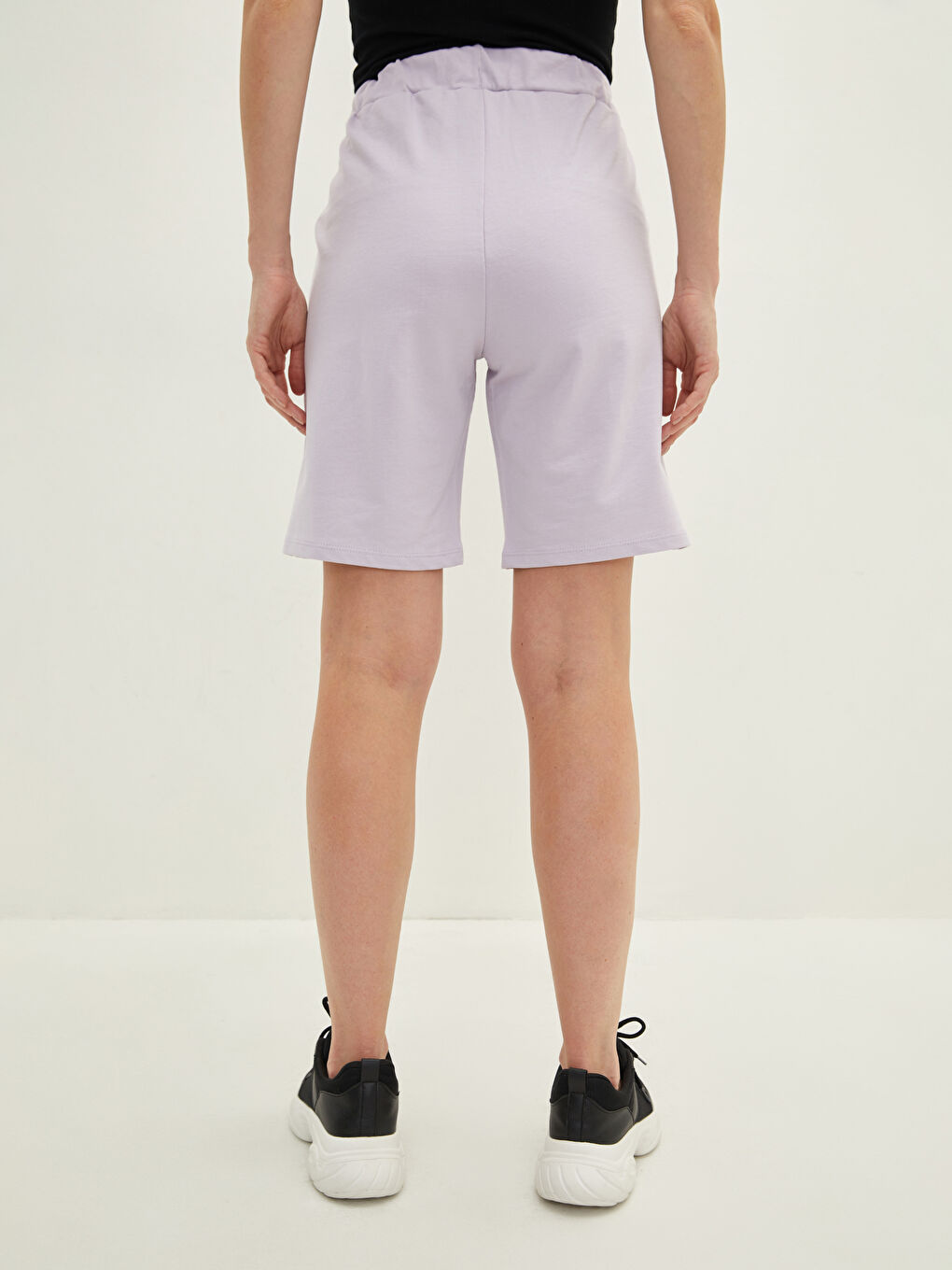 Elastic Waist Regular Pocket Detailed Cotton Women's Bermuda Shorts-4