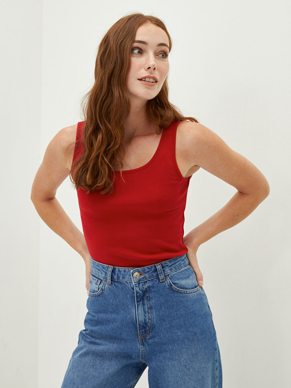 قميص داخلي بدون أكمام قطن رقبة على شكل حرف U نساء-1