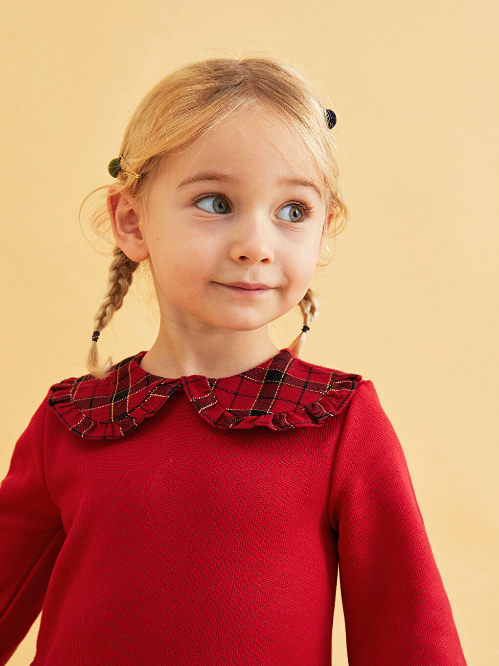 Langarm Kleid mit Rundhalsausschnitt und Karo-Muster für Baby Mädchen-2