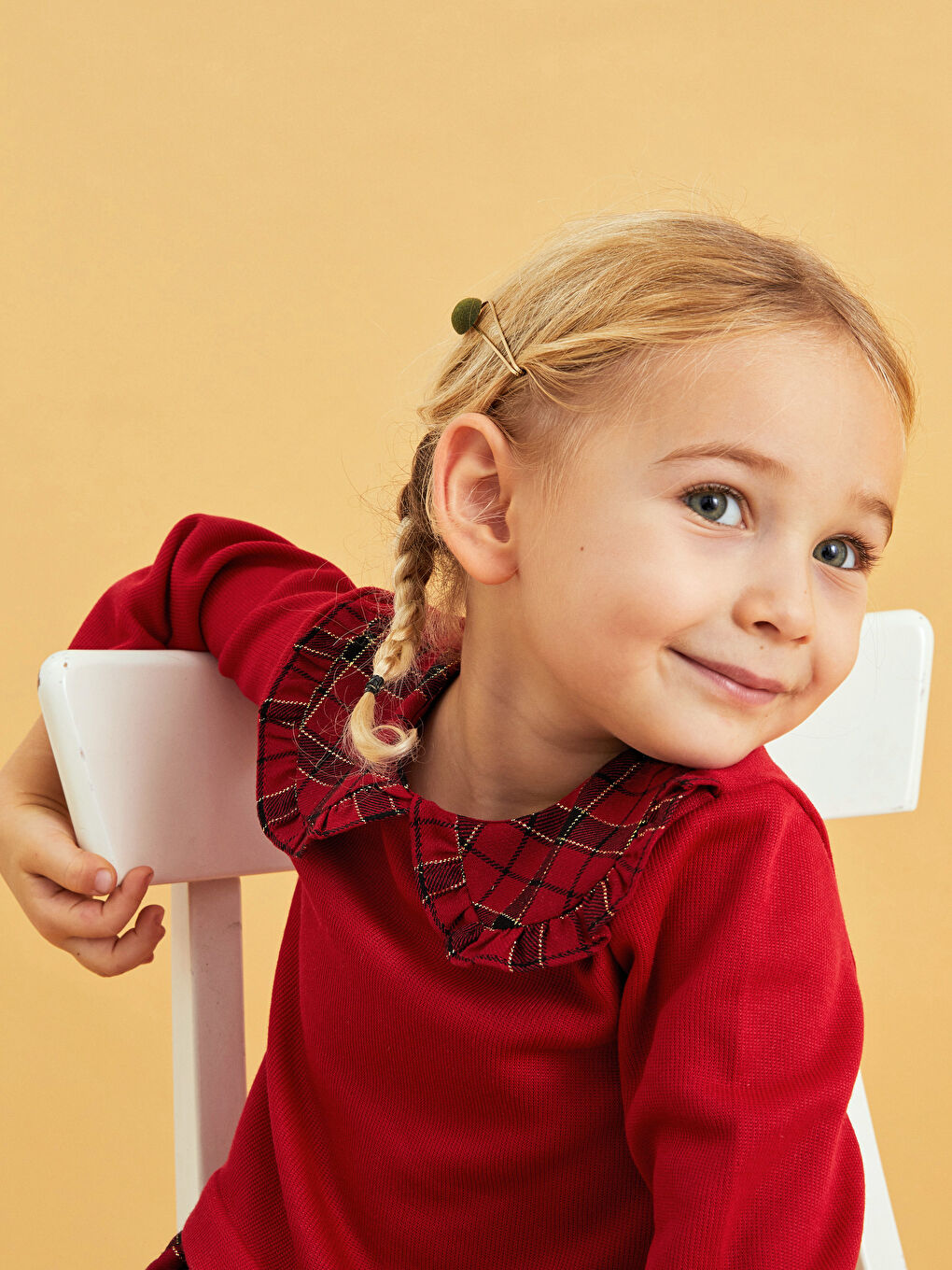 Langarm Kleid mit Rundhalsausschnitt und Karo-Muster für Baby Mädchen-3