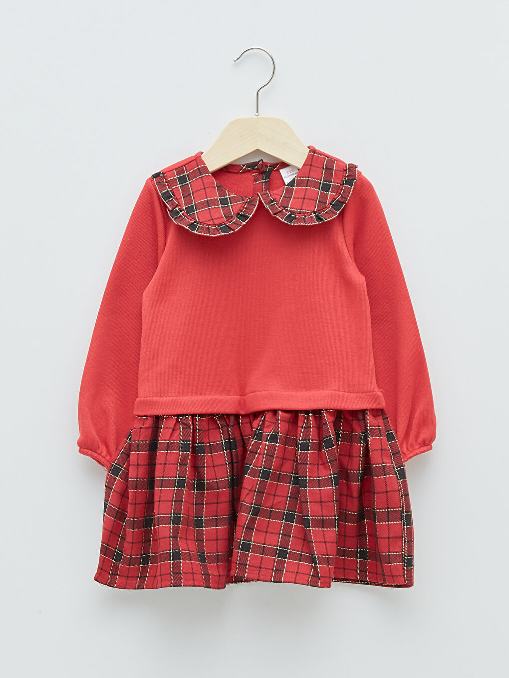 Langarm Kleid mit Rundhalsausschnitt und Karo-Muster für Baby Mädchen-4