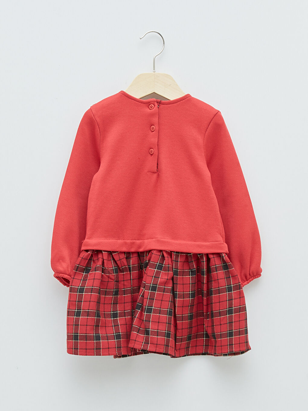 Langarm Kleid mit Rundhalsausschnitt und Karo-Muster für Baby Mädchen-5