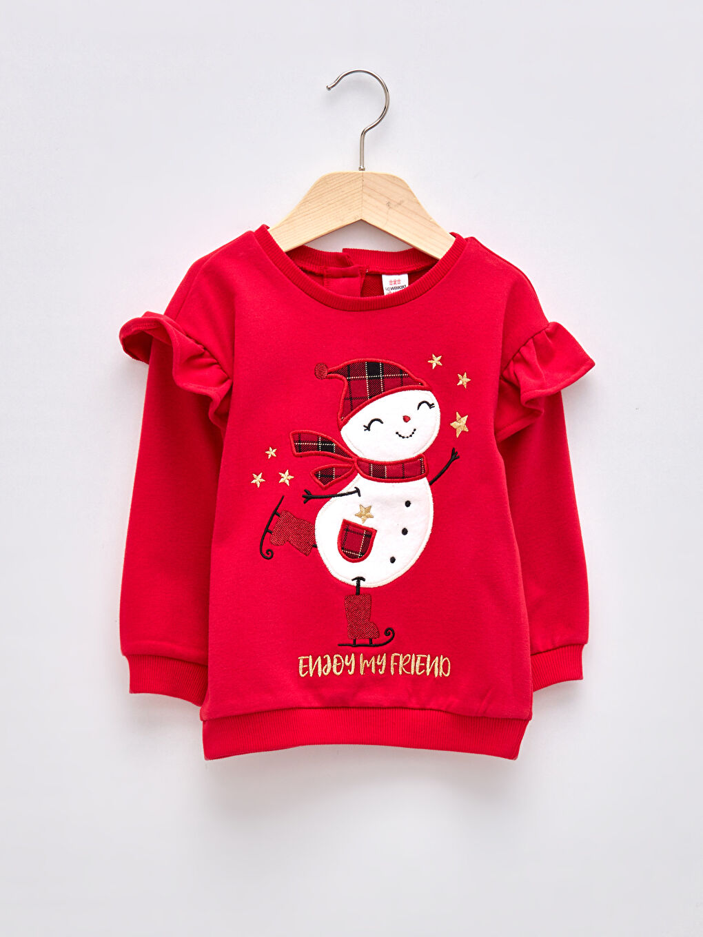 მრგვალი საყელო გრძელმკლავიანი მოქარგული დეტალებით გოგონას თბილი ზედა-3