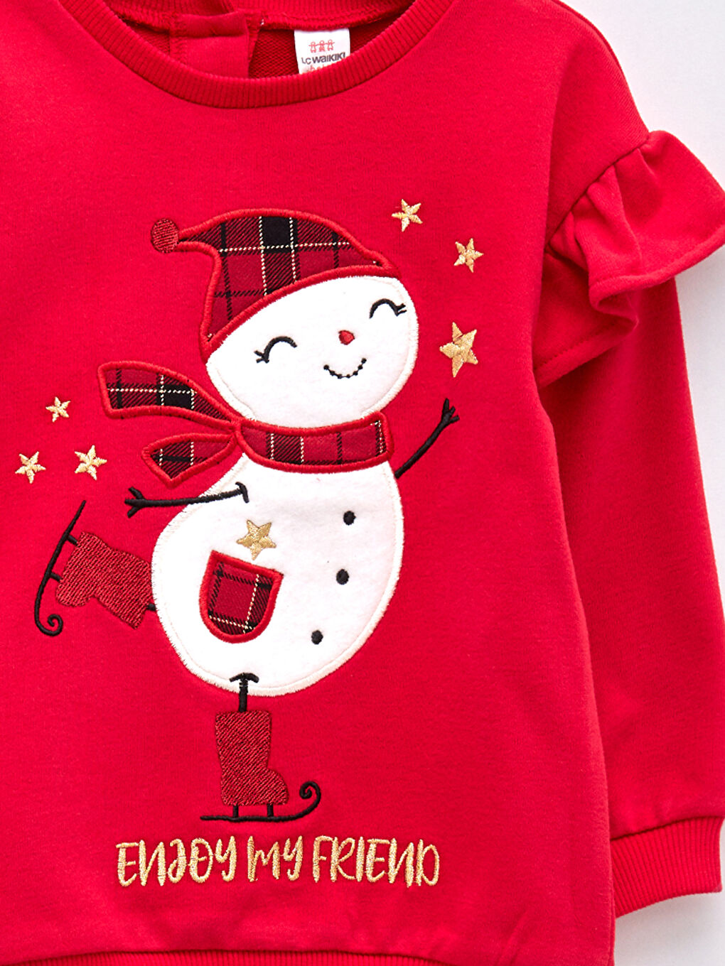 მრგვალი საყელო გრძელმკლავიანი მოქარგული დეტალებით გოგონას თბილი ზედა-5