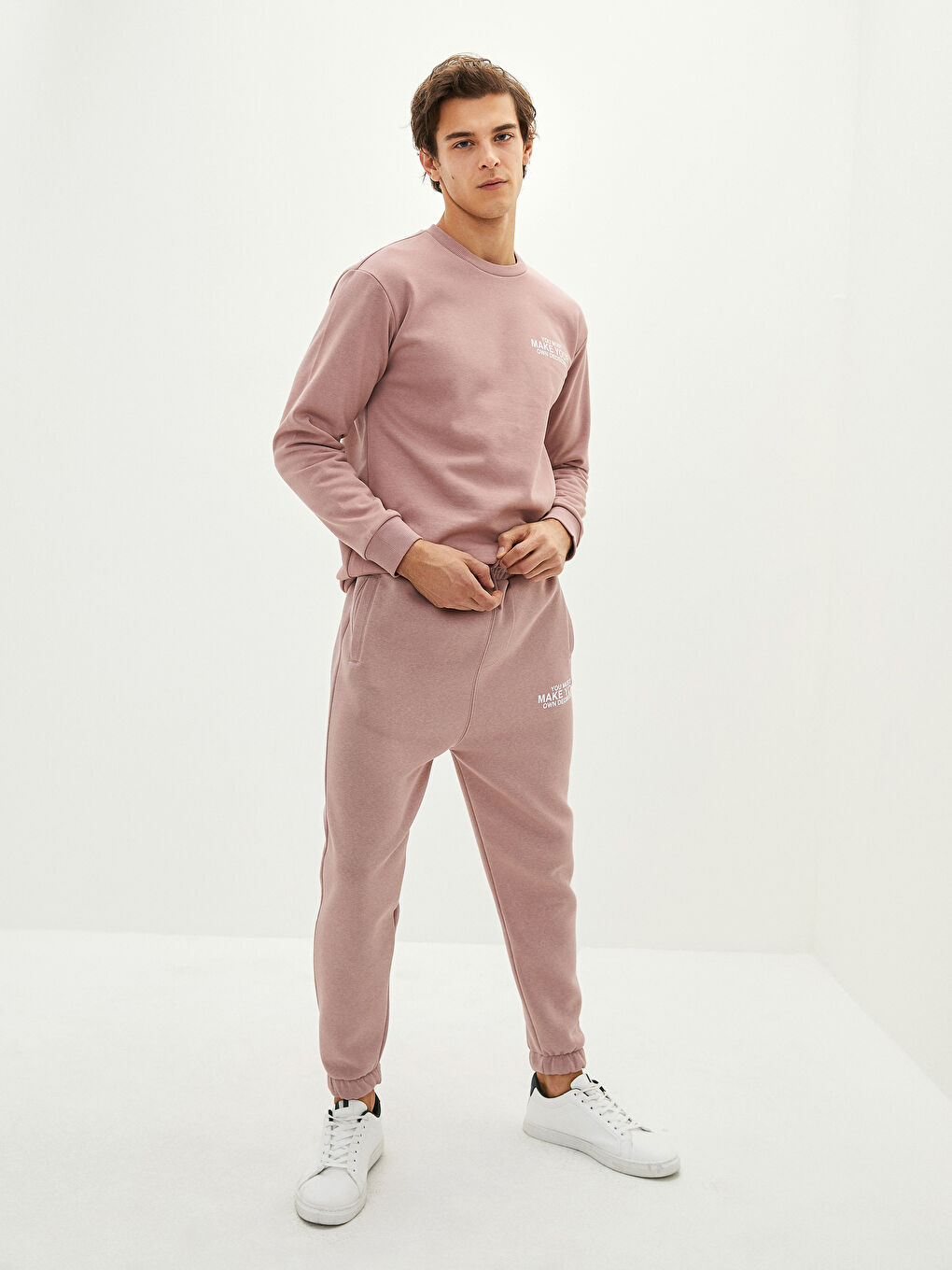 Pembe Slim Fit Erkek Kalın Jogger Eşofman Altı