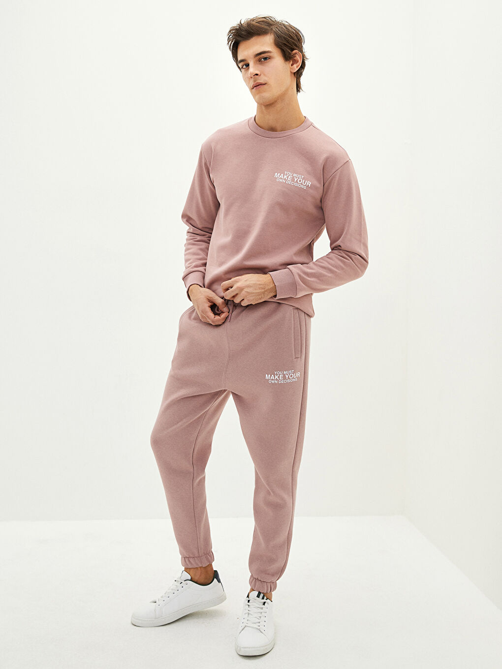 Pembe Slim Fit Erkek Kalın Jogger Eşofman Altı-1