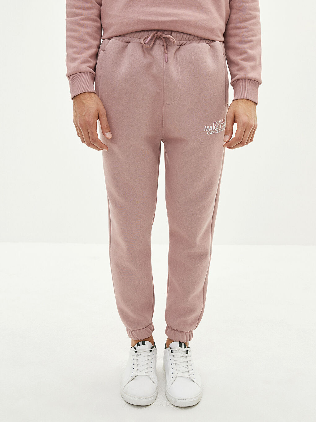 Pembe Slim Fit Erkek Kalın Jogger Eşofman Altı-3