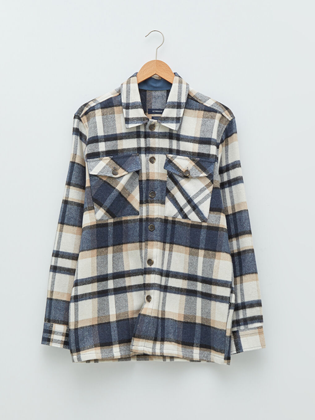 Lacivert Rahat Kalıp Uzun Kollu Ekose Erkek Oduncu Gömlek Ceket-5