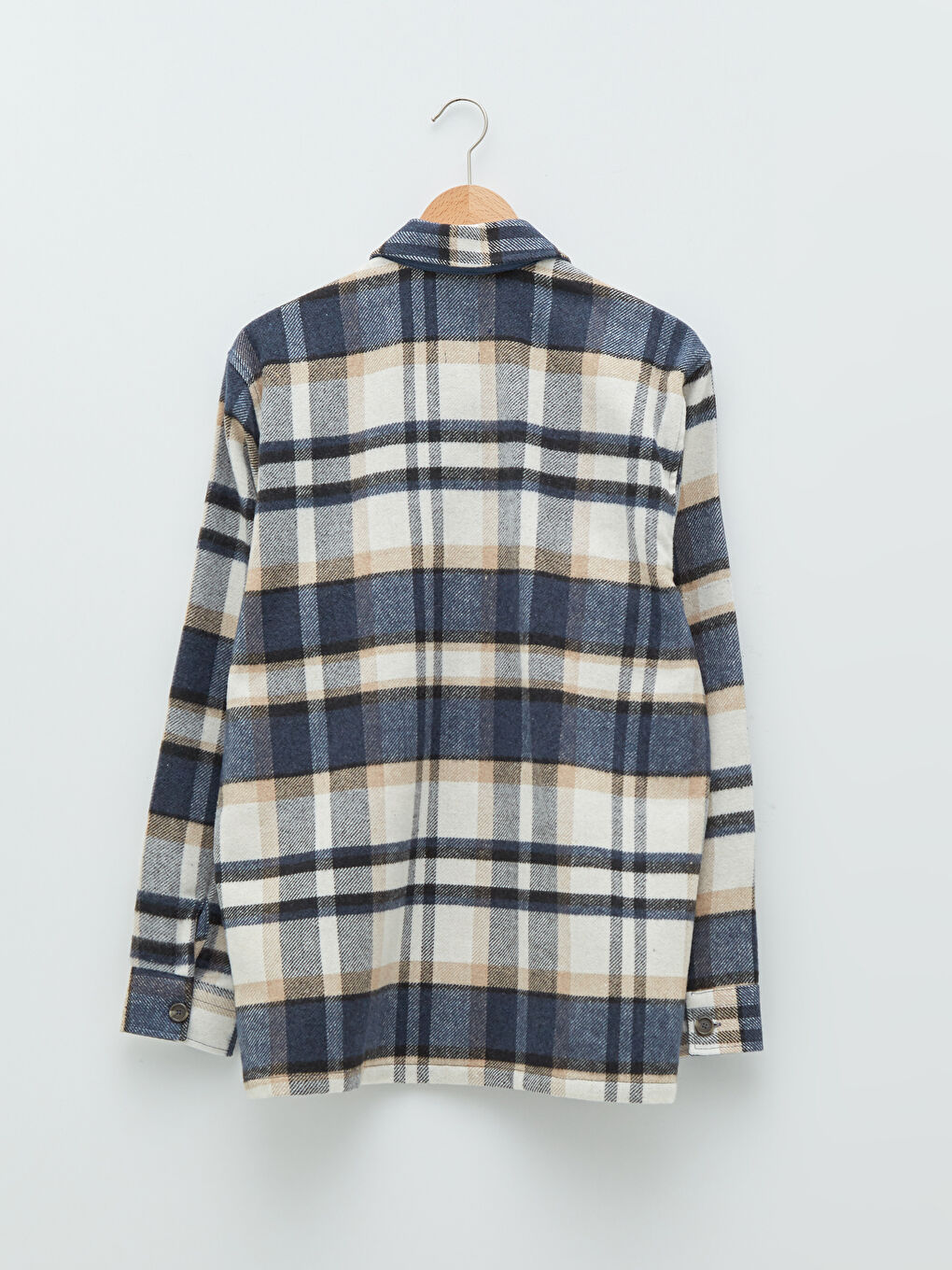 Lacivert Rahat Kalıp Uzun Kollu Ekose Erkek Oduncu Gömlek Ceket-6