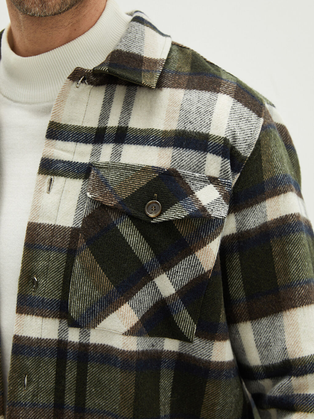 Yeşil Rahat Kalıp Uzun Kollu Ekose Erkek Oduncu Gömlek Ceket-3