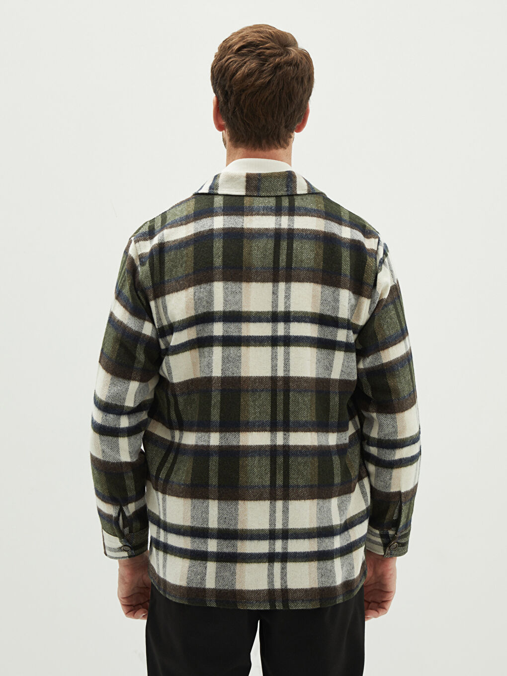 Yeşil Rahat Kalıp Uzun Kollu Ekose Erkek Oduncu Gömlek Ceket-4