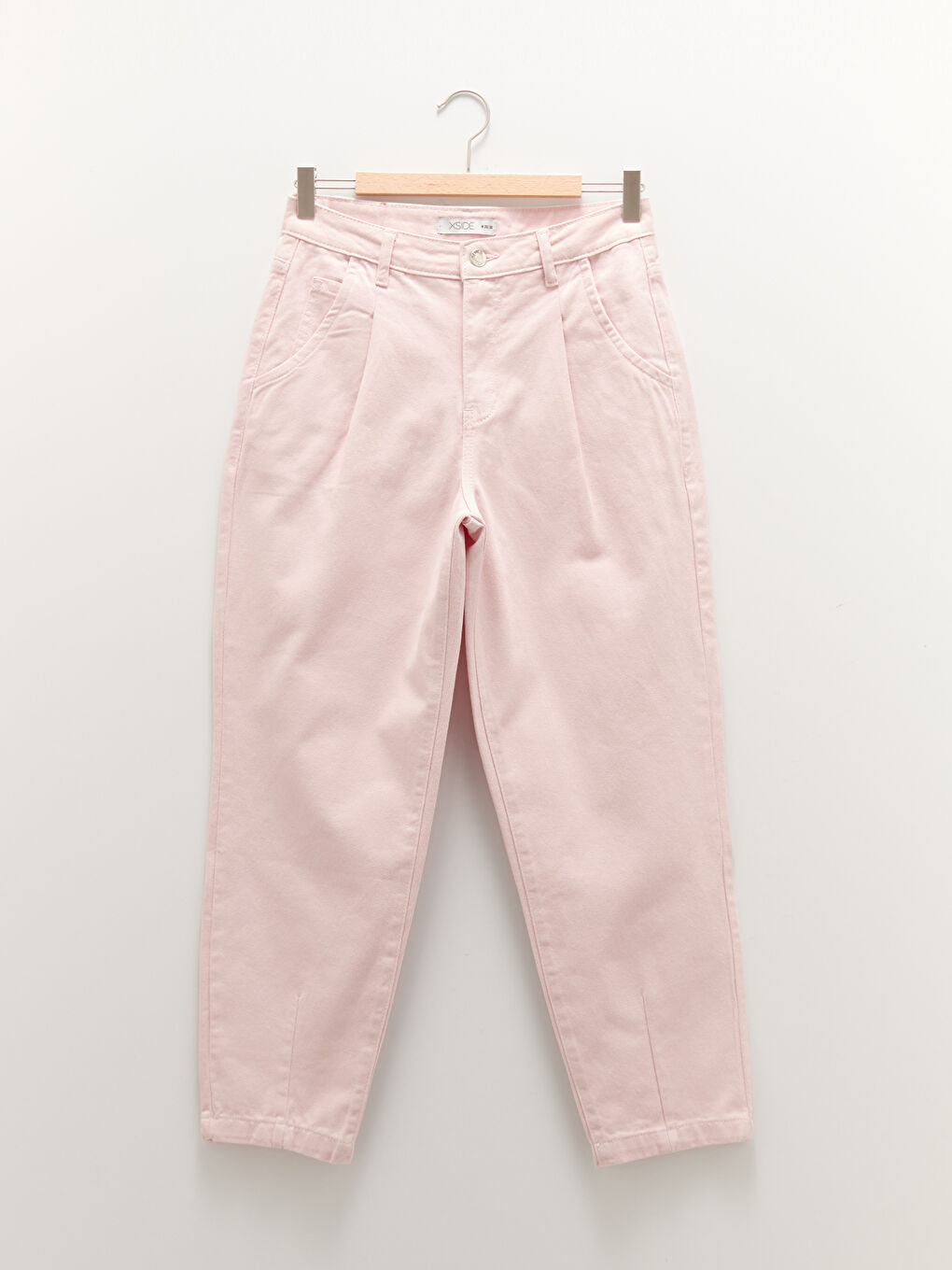 Pembe Kadın Yüksek Bel Slouchy Düz Jean Pantolon-5