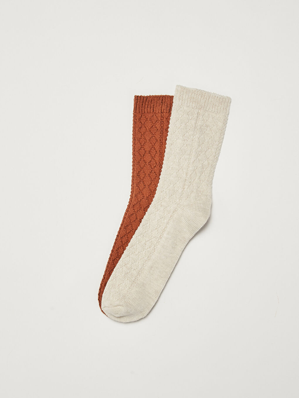 Kahverengi Kendinden Desenli Pamuklu Kadın Soket Çorap 2'li Paket