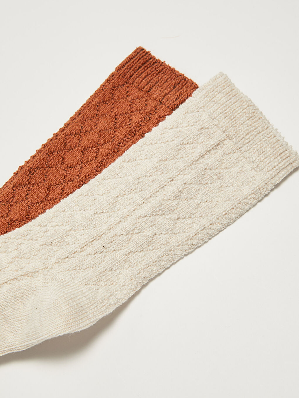 Kahverengi Kendinden Desenli Pamuklu Kadın Soket Çorap 2'li Paket-1