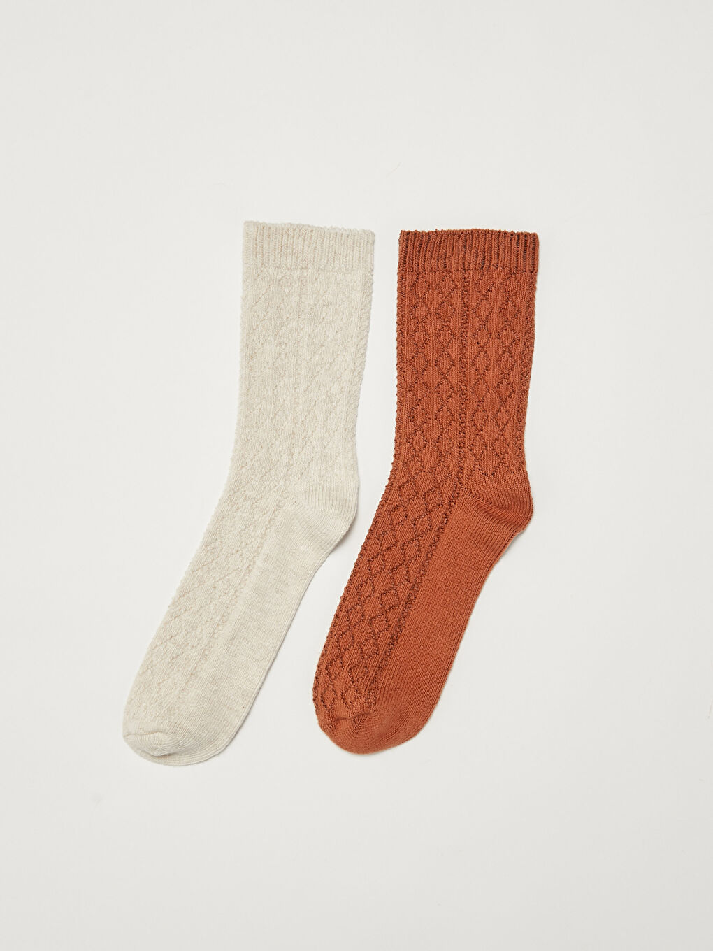 Kahverengi Kendinden Desenli Pamuklu Kadın Soket Çorap 2'li Paket-2