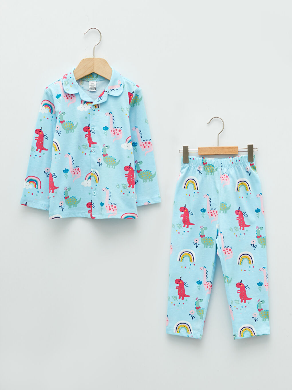 Polo Neck Long Sleeve Printed Cotton Baby Girl Pajamas Set