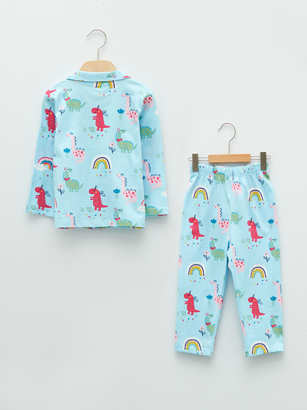 Polo Neck Long Sleeve Printed Cotton Baby Girl Pajamas Set-1
