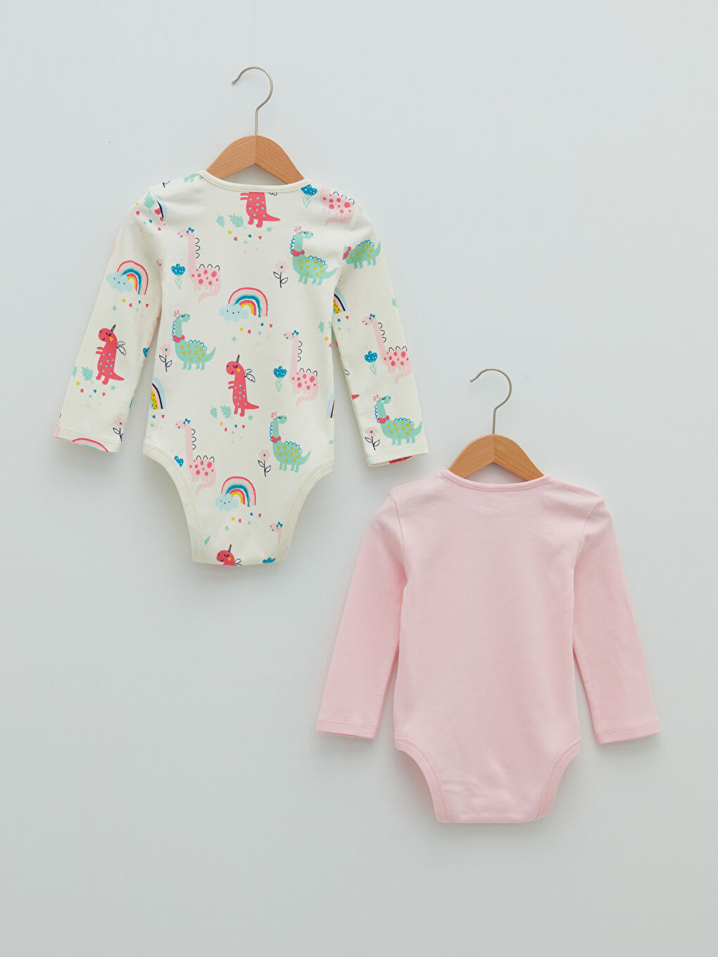 Crew Neck Long Sleeve Printed Cotton Baby Girl Snap Snap Body 2 Pack-1